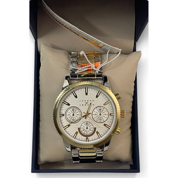 Joseph Abboud Silver/Gold-Tone White Dial Mens Watch In Original Box, New - Picture 2 of 14